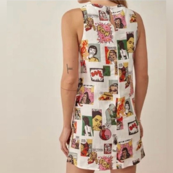 New! Reformation Jessi Linen Comic Book Mini Dress 💋📰 size 4 - Picture 3 of 15